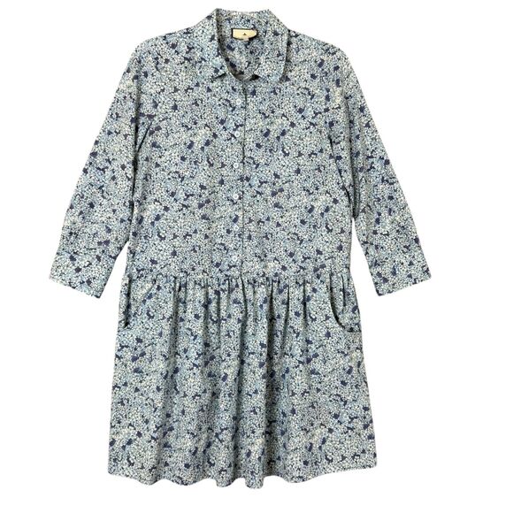 Tuckernuck Blue Hydrangea Floral Hayes Mini Shirt Dress Women Small Pockets - Picture 1 of 11